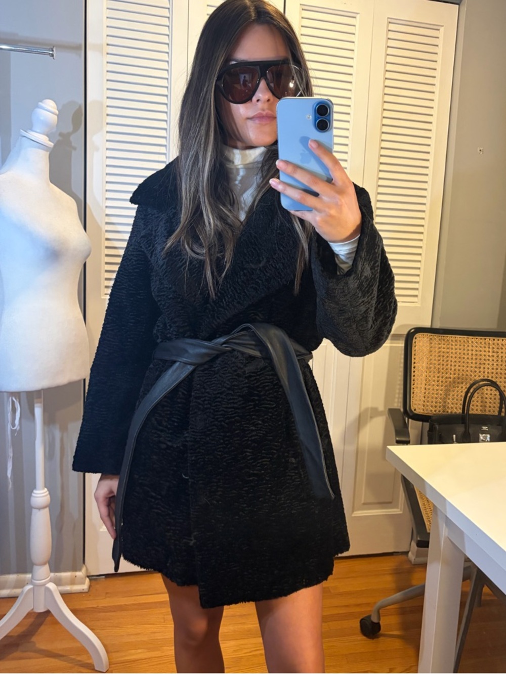 Calvin Klein Black Teddy Jacket with Belt